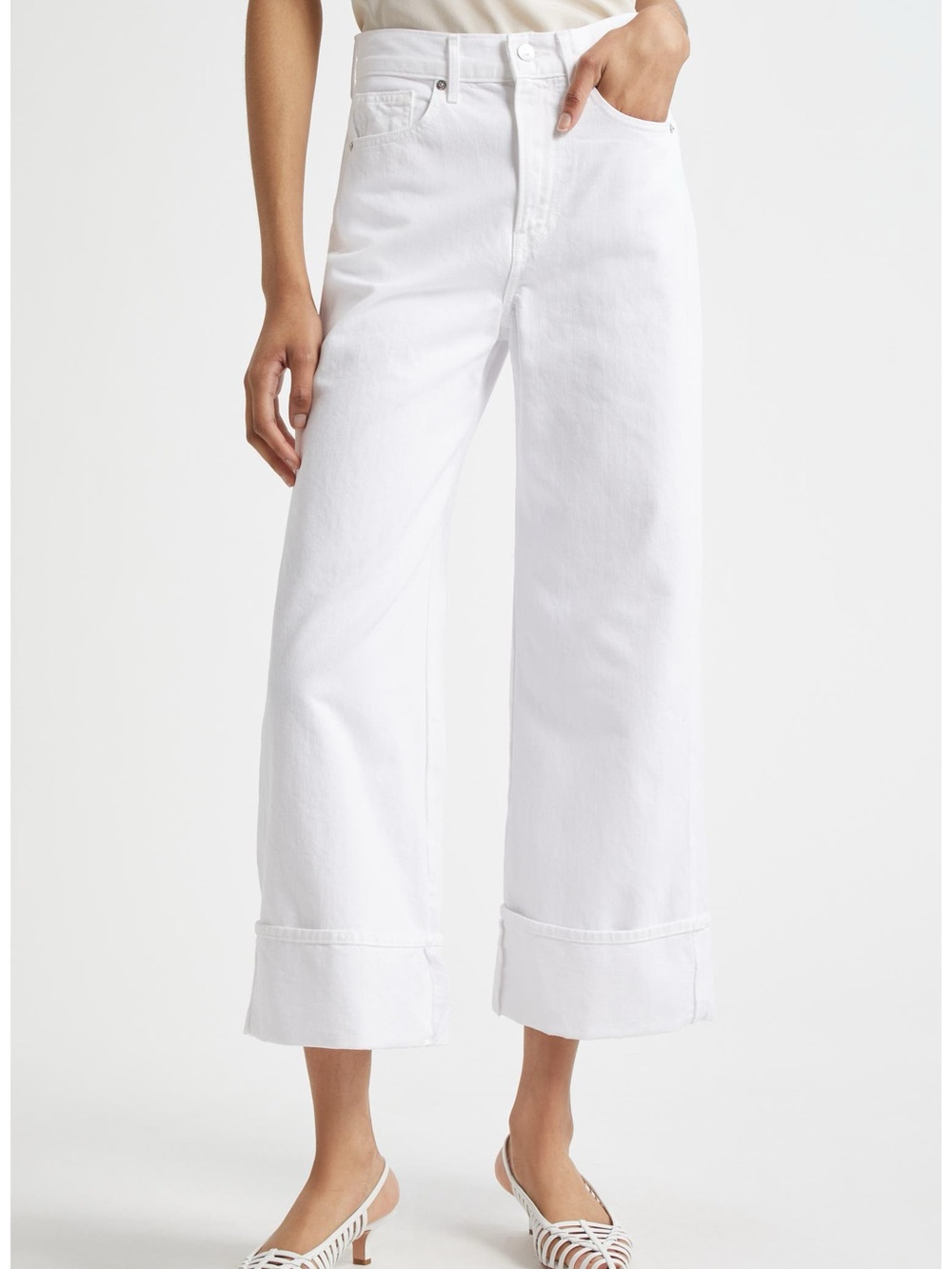 NWT Veronica Beard Taylor Cropped High Rise Wide Leg Jeans in White - Size 23